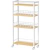 HOOBRO Carrello da Cucina a 4 Ripiani, Carrello di Servizio Stretto e Multifunzione, con Ruote e Cestelli in Rete, per Cucina, Bagno, Sala da Pranzo, Lavanderia, Bianco e Naturale EWN17TC01