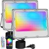 MEEKBOS 2 Pezzi Faretto LED RGB 50W, Faro LED RGB, Proiettore Dimmerabile