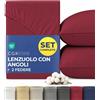 CGK Unlimited Lenzuolo con Angoli Jersey Cotone 160x200cm Bordeaux + 2 Federe 80x80cm - Pacco da 3-100% Cotone - Altezza 40cm / 16 - Morbido, Antipiega & Ipoallergenico - Certificato OEKO-TEX Standard 100