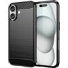 owlhold Cover per iPhone 16, Custodia Spazzolata e Fibra di Carbonio Morbido Silicone TPU Slim Fit Case, Antiurto, Antigraffio, Antiscivolo, Protezione Grado Militare, Nero