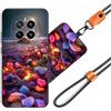 JEZSTHAI Custodia Compatibile con HONOR Magic 7 Cover in Silicone TPU Morbido con Cordino/Laccio Tracolla Cellulare,Antiurto AntiGraffio Protettiva Bumper Case con Disegno Motivi,A09