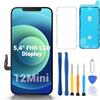 Wvoillty Display per iPhone 12 Mini LCD da 5,4 pollici - Schermo di ricambio FHD con touch screen Digitizer, cornice e kit di riparazione, set completo per sostituzione display