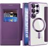 SIYOPINPFY Cover Magnetica per Samsung Galaxy S25 Ultra Custodia Viola JD | Compatibile con MagSafe , Protezione Fotocamera , RFID Blocking , Custodia a Portafoglio in Pelle PU , Retro Trasparente Case