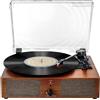FEKTIK Giradischi in vinile Bluetooth vintage a 3 velocità portatile con altoparlanti integrati, lettore LP con cinghia supporto registrazione USB AUX-in RCA Line Out, arancione Y