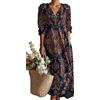 Generic Abito Maxi Bohème Donna Scollo V Maniche 3/4 Stampa Floreale con Tasche