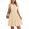 LUNULE Abbigliamento Donna Elegante Vestito Corto Donne Abito Estivo Da Donne Eleganti A Tinta Unita Con Scollo A V E Maniche Corte Mini Abito A Trapezio Abiti A Camicia Ampio E Svolazzante Comodo Abiti A