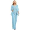 WEOKDFHA Abiti per la Mamma della Sposa Completo da 3 Pezzi in Chiffon con Pantaloni for la Madre della Sposa, Applicazioni in Pizzo, Elegante Abito Formale da Donna con Giacca(Light Blue,16)