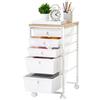 VEVOR Carrello con Cassetti Organizer con 5 Cassetti Piano in Legno Durevole, Carrello Portaoggetti, Telaio in Acciaio, Ruote Girevoli a 360° con 2 Freni, Multiuso per Ufficio, Hobby e Trucco, Bianco