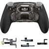 eXtremeRate BEYOND Paddle Rimappabili per ps5 Edge Controller, Display OLED, Cover Grip Ergonomici, 4 Tasti Posteriori Palette Remap Kit Accessori per ps5 Edge Joystick, Trasparente Nero&Nero