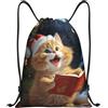 EDPXKL Zaino con coulisse Cute Cat Sing Christmas Carols per sport, palestra, palestra, impermeabile, ideale per nuoto, per uomo e donna, nero.