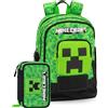 Minecraft - Schoolpack Zaino organizzato per scuola elementare + Astuccio triplo riempito 45 pezzi
