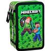 Minecraft Steve - Astuccio Scuola 3 Scomparti Completo 44 Pezzi, 20x12x7 cm, con effetto 3D
