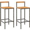 vidaXL Sgabello da bar 2 pz. Poli rattan grigio e legno massiccio di acacia