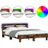 vidaXL Struttura letto con testiera illuminazione LED rovere fumé 150x200cm