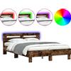 vidaXL Struttura letto con testiera illuminazione LED rovere fumé 120x200cm