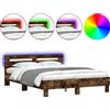 vidaXL Struttura letto con testiera illuminazione LED rovere fumé 140x200cm