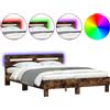 vidaXL Struttura letto con testiera illuminazione LED rovere fumé 140x190cm