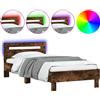 vidaXL Struttura letto con testiera e luci LED rovere fumé 100x200 cm