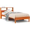vidaXL Letto in legno massiccio con ripiano senza materasso Wax brown 90x190 cm