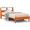 vidaXL Letto in legno massiccio con ripiano senza materasso Wax brown 90x200 cm
