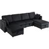 HOMCOM Divano angolare 4 posti a U da 306 cm con pouf contenitore e 4 cuscini | Aosom Italy