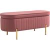 HOMCOM Panca contenitore ovale in velluto con coperchio, 72 L, 108x44x43,5 cm, rosa | Aosom Italy