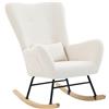 HOMCOM Poltrona a dondolo in teddy con schienale alto, cuscino e gambe in legno, crema | Aosom Italy