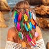 Fashband Fascia per capelli indiana con piume, stile bohémien, arcobaleno, stile hippie, tribale, con perline, per festival e feste, accessorio per capelli per donne e ragazze (A)