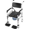 Falyrex Sedia a rotelle 3 in 1, 4 ruote, pieghevole/regolabile in altezza, 48-54 cm, 160 kg, in alluminio, bidet, cuscino, cintura di sicurezza, poggiapiedi, per anziani disabili