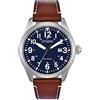 Citizen Eco-Drive Garrison Mens Watch, acciaio inossidabile con cinturino in pelle, orologio da campo, Cinturino marrone, quadrante blu