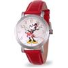 Disney Minnie Mouse - Orologio analogico al quarzo con lancette articolate, stile vintage, argento, rosso, Vintage