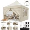 JUMMICO Gazebo 3x3 Pieghevole Impermeabile, 10cm di Altezza Interna Supplementare, Tessuto Robusto e Durevole, con Pareti Laterali, Ideale per Cortile, Balcone, Campeggio e Altro, Beige