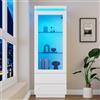 Merax Vetrina in vetro a LED, altezza 171 cm, lucida, con 2 cassetti e porta in vetro acrilico, vetrina da terra con vetro temperato, armadio multifunzione per soggiorno, bianco, 60 x 40 x 171 cm