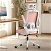 WXJHL Sedia da Ufficio Ergonomica con Supporto Lombare Regolabile, Poggiatesta 3D e Braccioli Ribaltabili, Sedia Scrivania in Rete, Schienale Alto per Ufficio, Studio e Gaming, Rosa
