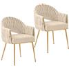 SUPPNEED Set di 2 sedie da pranzo in velluto, per soggiorno, sala da pranzo con braccioli, sedie da cucina con schienale alto intrecciato a mano, con gambe dorate, sedia da balcone(Beige,2)