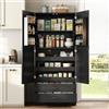 BENMWS Mobile da cucina con 3 ripiani estraibili, cassetti, nero, 80 x 38 x 180 cm, armadio alto a doppia porta, mensole per cucina, sala da pranzo, soggiorno