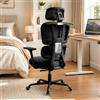 WXJHL Sedia da Ufficio Ergonomica con Doppio Schienale e Supporto Lombare, Poggiatesta e Braccioli Regolabili, Sedia Scrivania in Rete Schienale Alto per Home Office, Studio e Gaming, Nera