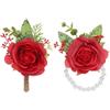 PATIKIL 2 Pezzi Set di Fiori da Polso e Boutonniere in Rosa Rosso Scuro | Fascia da Polso per Fiori da Sposa Bracciale Accessori per Uomo Donna Festa di Laurea Ballo di Fine Anno