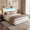 OLIVIBED Letto Matrimoniale 140x200 cm, Letti con Testata e Spazio di Archiviazione, Letto Imbottito con Rete a Doghe, Struttura Letto per la Camera da Letto, PU, Bianco, Senza Materasso