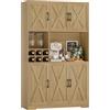 HOCSOK Mobile Credenza Cucina Dispensa Cucina con Portabottiglie Rimovibile | Credenza Soggiorno Alta con Supporto Calici e 6 Ante, Ripiano Aperto per Microonde, Armadio Dispensa