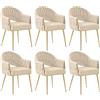 SUPPNEED Set di 6 sedie da pranzo in velluto, per soggiorno, sala da pranzo con braccioli, sedie da cucina con schienale alto intrecciato a mano, con gambe dorate, sedia da balcone(Beige,6)