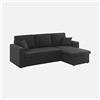Alice's Garden Alice's Home Divano letto angolare reversibile con contenitore, 3 posti Nero - 220x146x83 cm