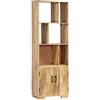 KTHLBRH Libreria in legno massello di mango con 2 ante e 6 scomparti aperti - Libreria rustica in legno duro resistente per libri, riviste e oggetti decorativi, semplice