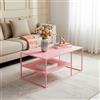 [en.casa] Tavolino Basso da Soggiorno 90 x 45 x 60 cm Tavolino Rettangolare in Accaio a 2 Piani di Appoggio Tavolino da caffè - Rosa