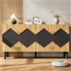 MSMOK Credenza moderna con 2 ante, armadietti, motivo a rombi, robusto truciolato con MDF, portata fino a 50 kg, per soggiorno, sala da pranzo, corridoio, 140 x 40 x 70 cm, colore legno + nero