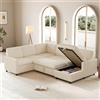 Moimhear Moderno divano letto angolare a forma di U, 220 x 274 x 85 cm, divano estensibile, in tessuto a coste grosso, chaise longue con vano portaoggetti, beige