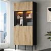 Merax Vetrina 80 x 35 x 180 cm, vetrina in vetro con controllo app LED, con 10 scomparti e ante in vetro, vetrina da soggiorno, in legno naturale e nero, armadio multifunzione