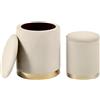 IlGruppone Set Di 2 Pouf Contenitore In Velluto Design Moderno Poggiapiedi,Sgabello Tondo con Coperchio Rimovibile e Seduta Imbottita Alta Densità Con Fascia In Metallo Capiente Storage Box- Beige
