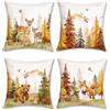 Bonhause Federe per Cuscini Animali Autunno 45 x 45 cm Cervo Orso Volpe Pini Velluto Morbido Decorativo per Divano Letto Casa Giardino Terrazza Set di 4