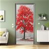 Generic Adesivi per Porte 3D, 88x200 cm Aceri Rossi Acquerellati Carta Parati Porte Autoadesivo Camera da letto Bagno Stanza dei bambini Vinile Removibile Murale Porta Adesivi Murali Casa Deco, Rosso Grigio